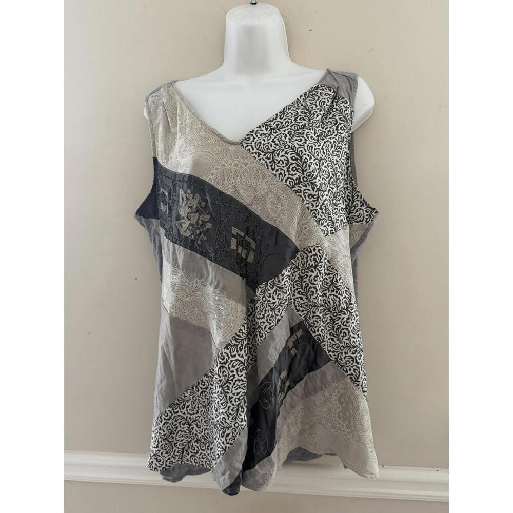 Coldwater Creek Top Women’s Size 1X Gray Multicolor Patchwork Sleeveless Boho